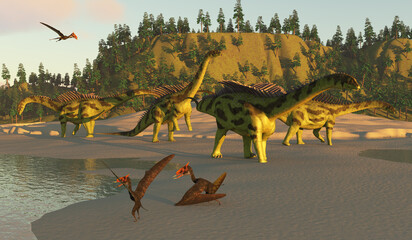 Agustinia Dinosaur Herd - Agustinia was a herbivorous armored dinosaur that lived in South America during the Cretaceous Period.