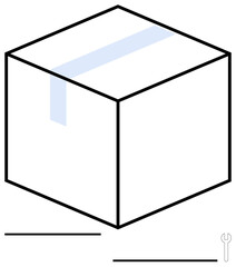 Sealed cardboard box with visible tape, representing delivery, storage, or organization. Ideal for e-commerce, logistics, packaging, shipping storage warehouse distribution. Flat simple metaphor
