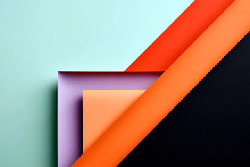 Abstract geometric composition of colorful overlapping paper sheets in vibrant and pastel tones