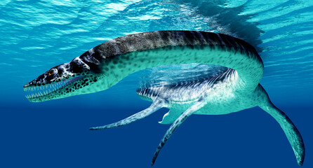 Plesiosaurus Reptile Underwater - Plesiosaurus was a carnivorous marine reptile that lived in the seas surrounding England during the Jurassic Period.