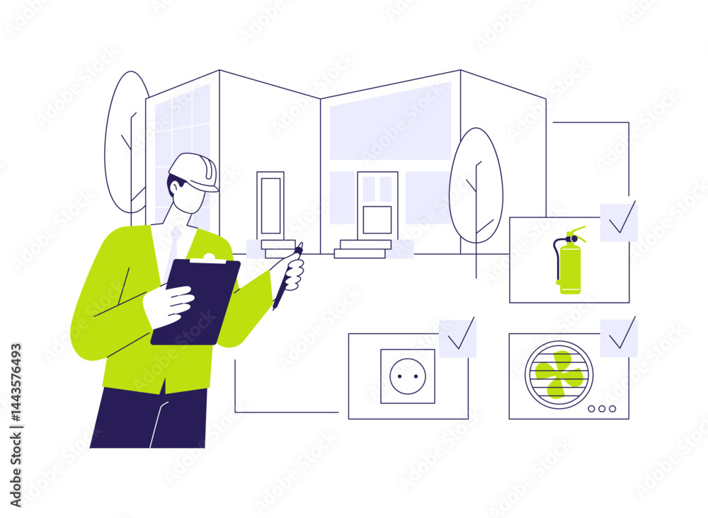 Poster building code inspection abstract concept vector illustration.