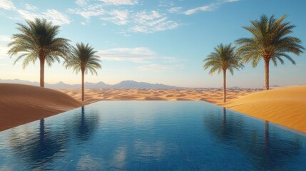 Oasis infinity pool nestled in a desert landscape.