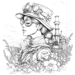 Fototapeta premium Steampunk girl illustration on transparent background