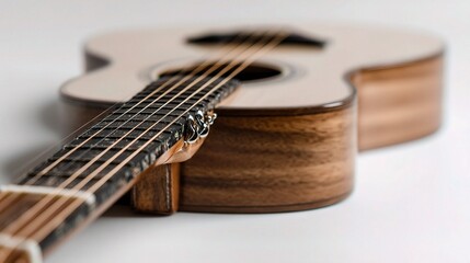 Obraz premium Close-Up of Acoustic Guitar Featuring Wood Grain and Strings