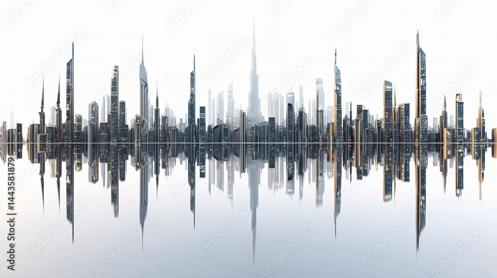 Poster modern urban skyline reflection with futuristic architecture view