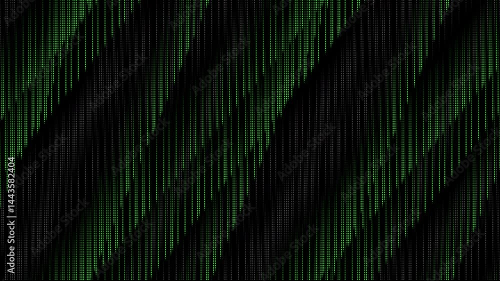 Poster Green matrix abstract dots raining binary code without symbols and characters. Black background. Abstract halftone loop animation