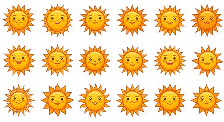 Vector Cartoon Suns with Happy Expressions Set
