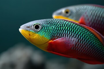 Fototapeta premium Colorful fish swimming close to the camera in a serene aquatic environment