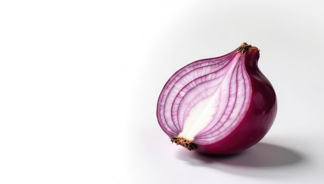 Close-up red onion, showing layers, crisp white backdrop, produce, sharp