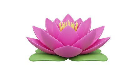Isolated Pink Lotus Flower with Green Leaves