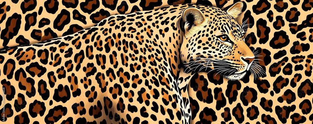 Poster illustration depicts a leopard with matching leopard print background