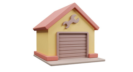 Isolated Cartoon Garage with Wrench