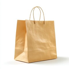 Paper shopping bag with handles on white background