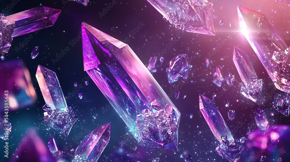 Poster radiant crystals reflecting low-key light creating an ethereal fantasy world with a dreamlike qualit