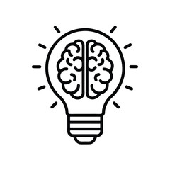 Fototapeta premium Lamp and brain icon, a symbol of intelligence, on a white background.