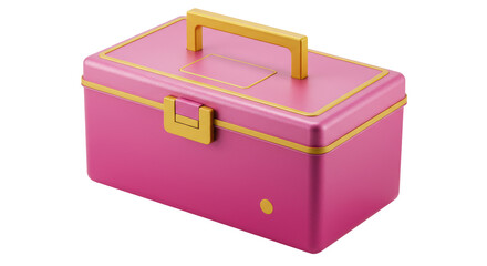 Isolated Pink Makeup Box with Golden Accents