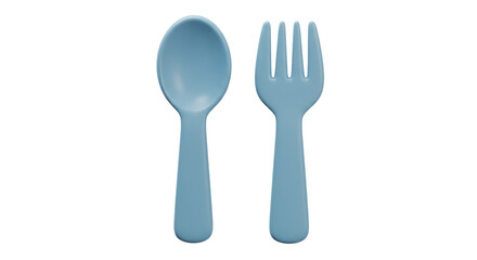 Isolated Blue Spoon and Fork Cutlery Set for Baby