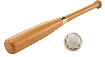 Isolated Baseball Bat and Ball with Red Stitching