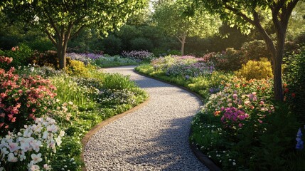 Obraz premium Winding Stone Path Through a Lush, Colorful Garden
