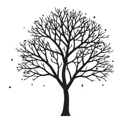 Obraz premium Round tree with sparse falling leaves silhouette vector illustration