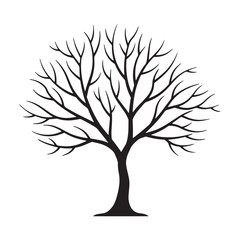 Obraz premium Tree Silhouette. Bare winter tree silhouette with curved branches vector graphic