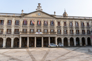 Obraz premium Vitoria, Spain - September 1, 2024. The town hall of Vitoria, Spain. Vitoria-Gasteiz is the capital of the Autonomous Community of the Basque Country and the Araba province in northern Spain