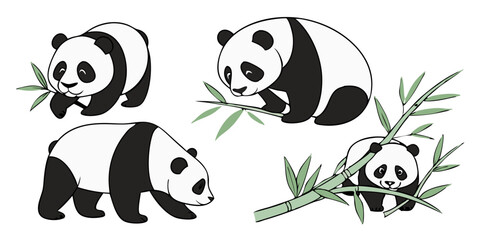 Minimalist Panda Vector Set in Clean and Simple Style