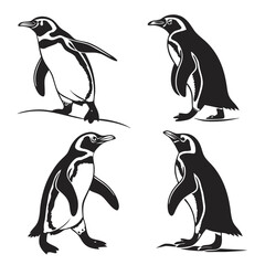 Fototapeta premium Cute Penguin Icons in Minimal Style Vector Collection
