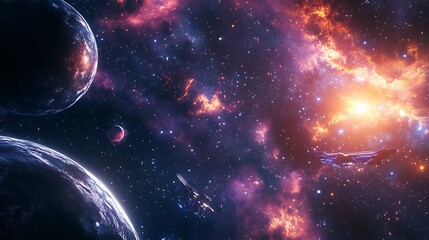 Cosmic vista showcasing a vibrant galaxy with glowing planets and stars image