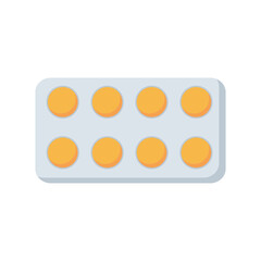 Tablets in blister pack in flat design. Medical supplies, drugs package. Vector illustration isolated.