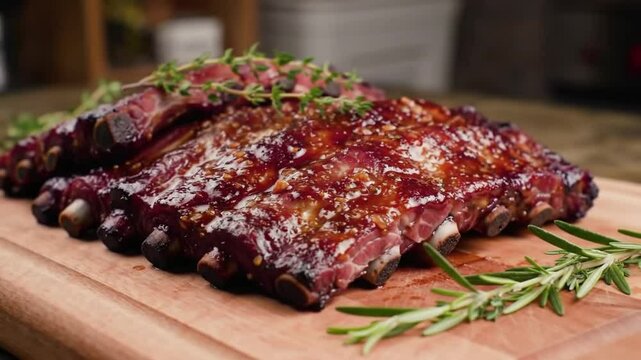 A vibrant and mouthwatering image of a rack of honey garlic ribs
