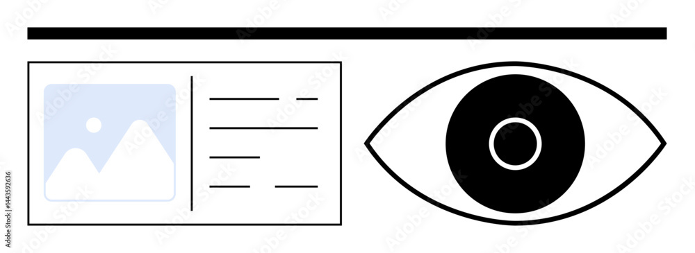 Aufkleber eye symbol next to image and text layout representing focus, data review, or vision analytics. ideal