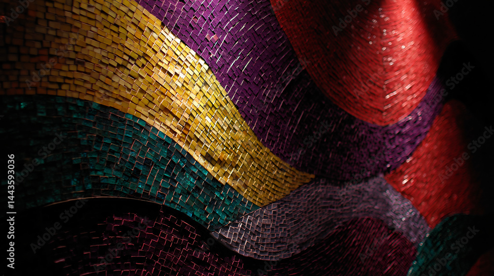 Poster colorful mosaic tile design with curved lines and unique texture
