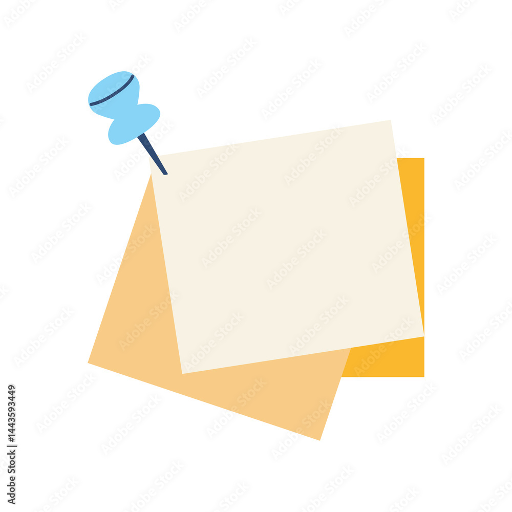 Poster note pages with pin in flat design. office or school attached notepapers. vector illustration isolat