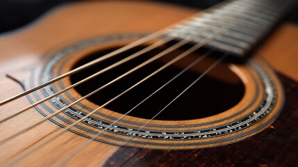 Close-Up View of Acoustic Guitar with Beautiful Wood Grain Detail