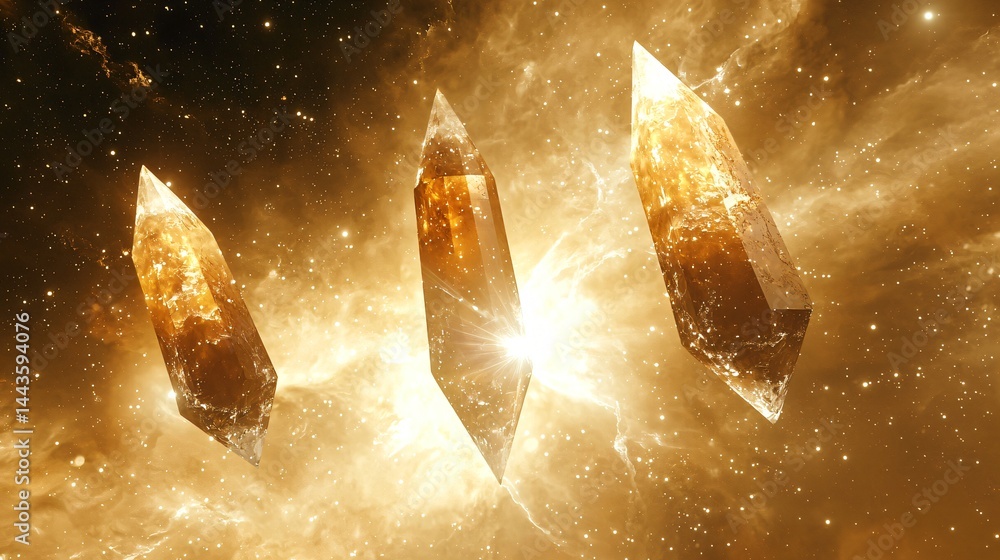 Poster group of dazzling diamonds floating in the sky creating a stunning and ethereal scene in a fantasy w