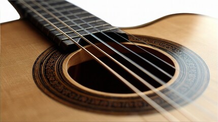 Obraz premium Close-up View of Acoustic Guitar Body and Strings with Rich Detail