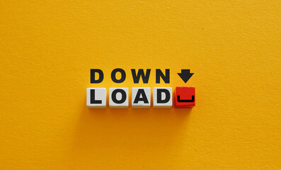 Cubes with the word download. Information transfer.