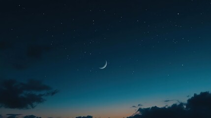 Naklejka premium Crescent Moon and Stars in a Dark Night Sky