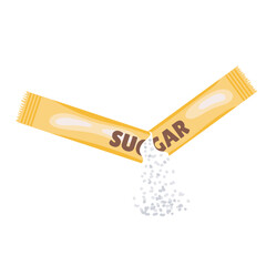 White sugar paper stick in flat design. Sweet product powder in pack. Vector illustration isolated.