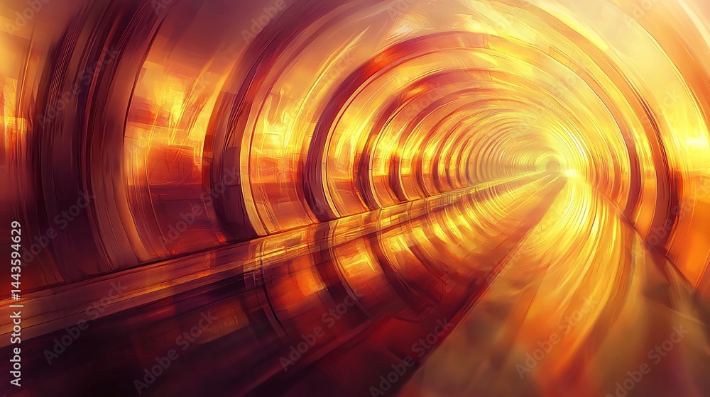 Poster illuminated tunnel with radiant light streaming through it in a sci-fi warp-speed transit hub settin