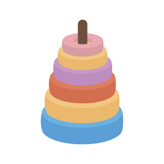 Toy pyramid in flat design. Colourful tower with rings for baby learning. Vector illustration isolated.