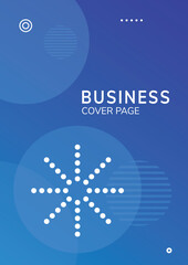 Modern blue business cover page template with abstract circular elements.
