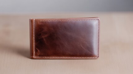 Brown leather wallet, simple and classic design