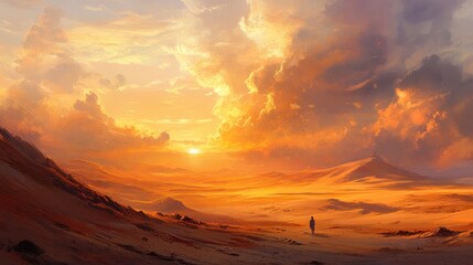 Naklejka premium Sunset Desert Wanderer