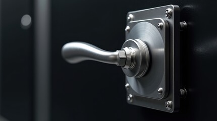 Metal lever switching off electricity with caution sign