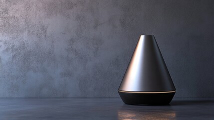 Sleek Silver Cone Shaped Device on Dark Grey Textured Background