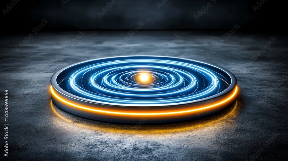 Poster circular object displaying unique design on a concrete floor highlighting textures and patterns agai