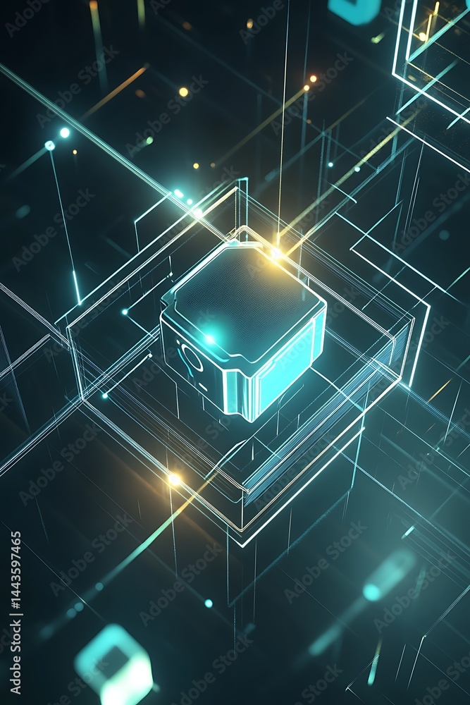 Poster abstract futuristic technology network with glowing lines and circuitry