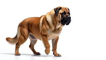 Obraz premium Majestic mastiff, powerful stance, white background, full body, sitting